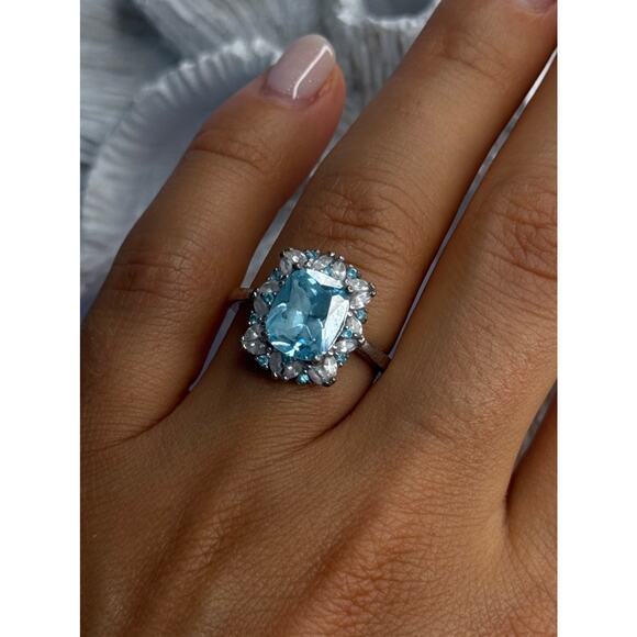 Unknown Factory Jewelry - Beautiful 925 Sterling Silver Topaz & Beryl Ring Size 8